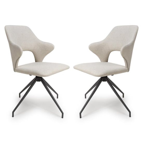 Vercelli Swivel Natural Fabric Dining Chairs In Pair