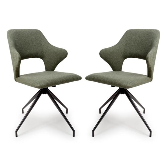 Vercelli Swivel Sage Fabric Dining Chairs In Pair