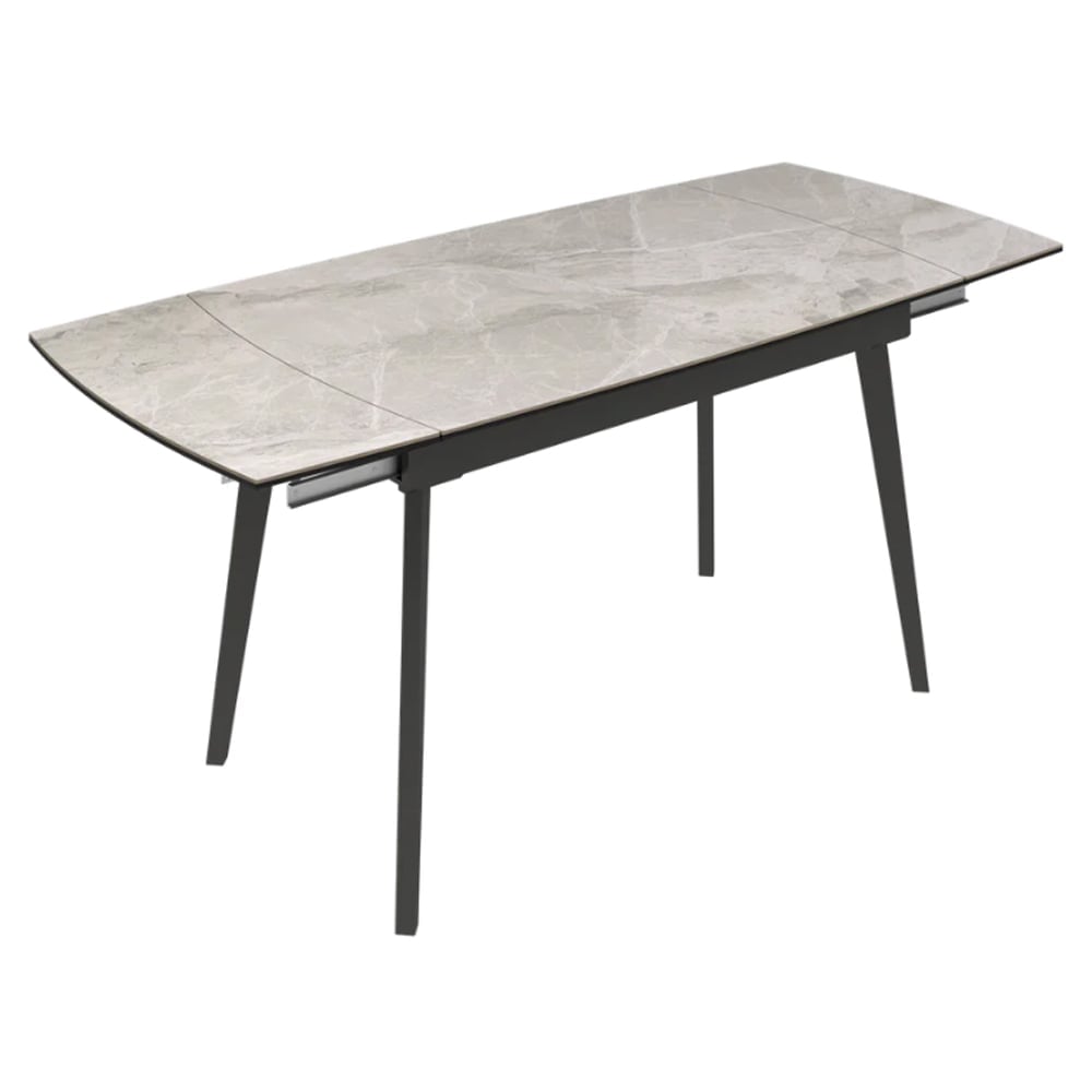 Verdun Ceramic Extending Dining Table In Light Grey Gloss