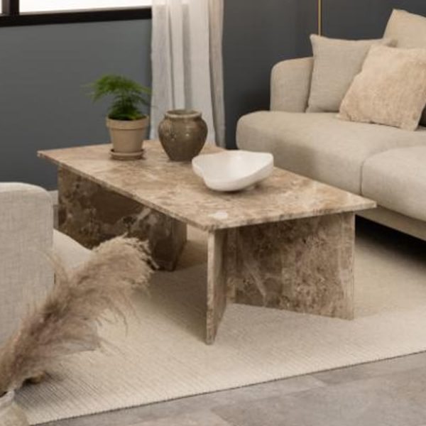 Verdun Marble Rectangular Coffee Table In Matt Latte Brown | Bed Sava