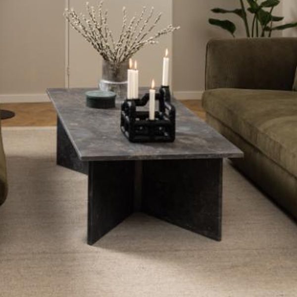 Verdun Marble Rectangular Coffee Table In Matt Marron Brown | Bed Sava