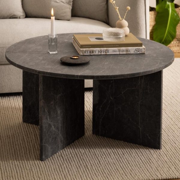 Verdun Marble Round Coffee Table In Matt Marron Brown | Bed Sava