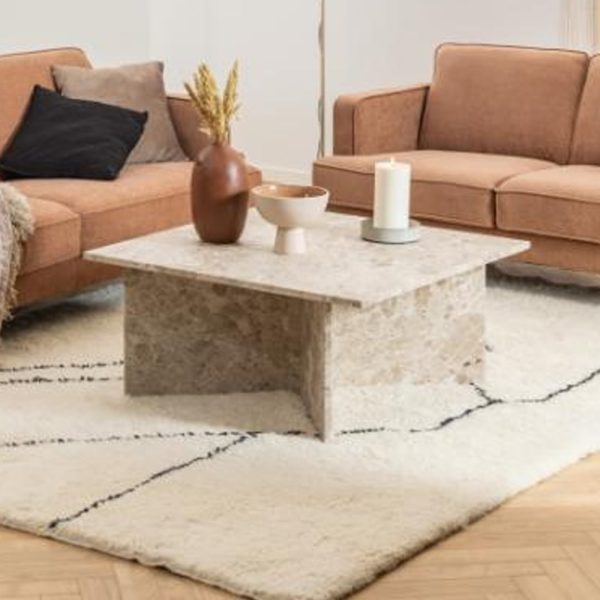 Verdun Marble Square Coffee Table In Matt Latte Brown | Bed Sava