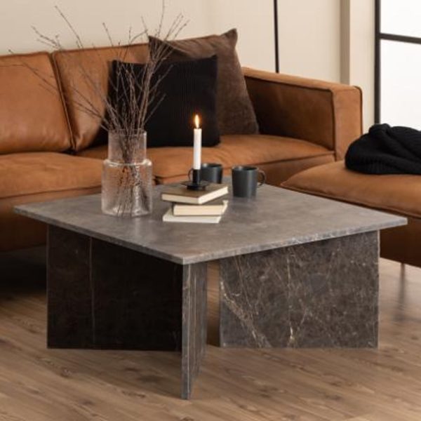 Verdun Marble Square Coffee Table In Matt Marron Brown | Bed Sava