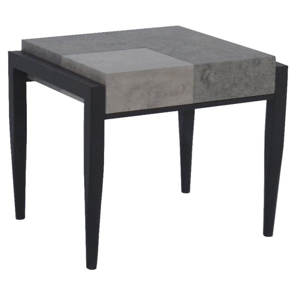 Vermillion Wooden End Table With Metal Legs In Dark Concrete | Bed Sava