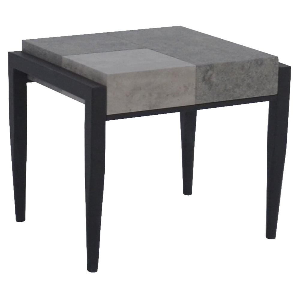 Vermillion Wooden End Table With Metal Legs In Dark Concrete