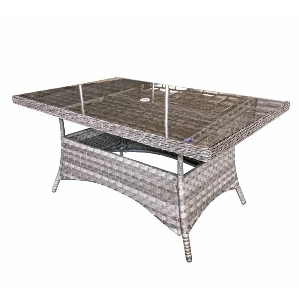 Vernal Glass Top Garden Rectangular Dining Table In Grey | Bed Sava