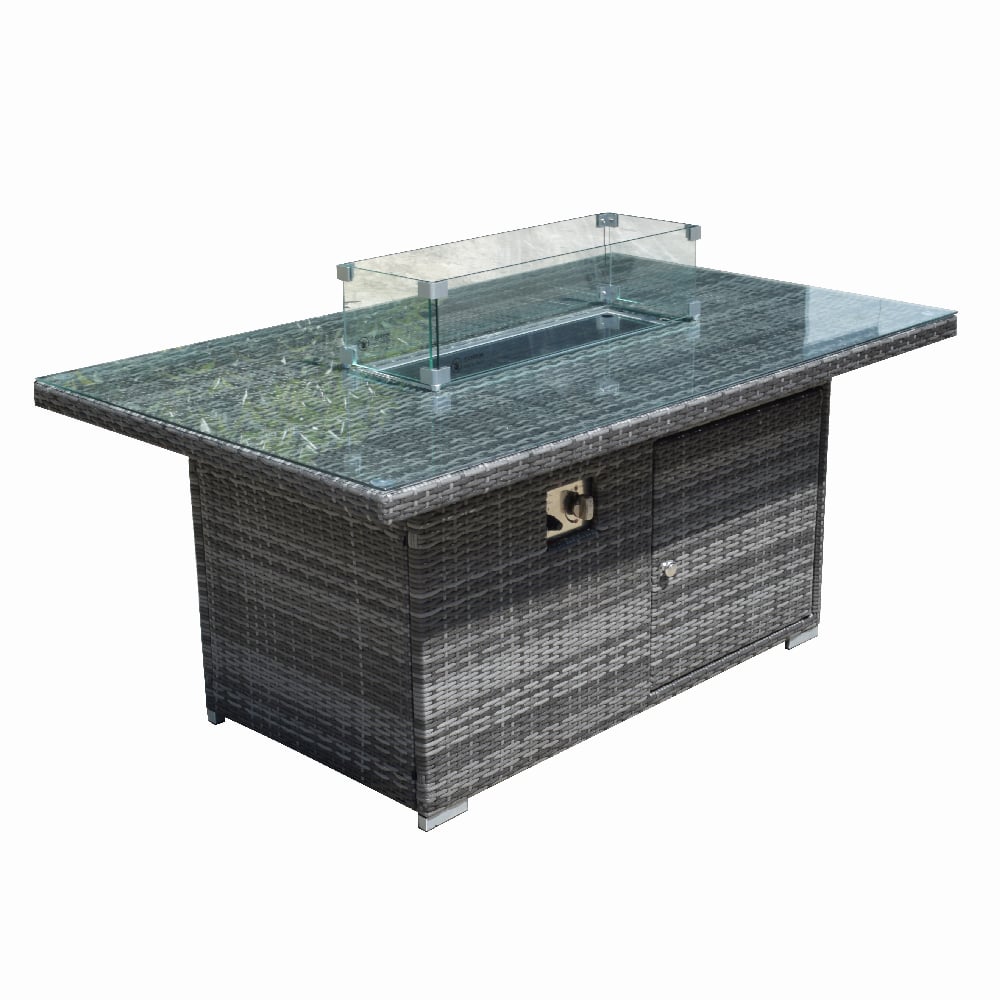 Vandalia Glass Top Garden Rectangular Firepit Dining Table In Grey