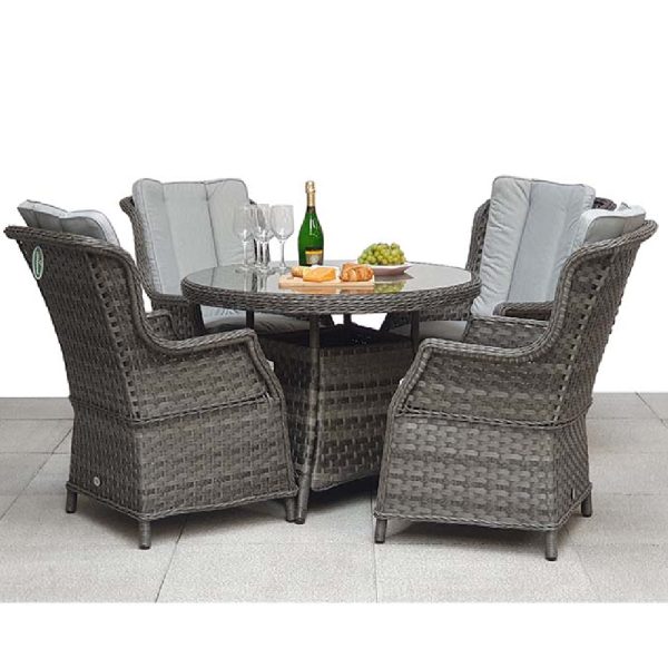Vernal Glass Top Garden Round Dining Set With 4 Chairs In Grey | Bed Sava