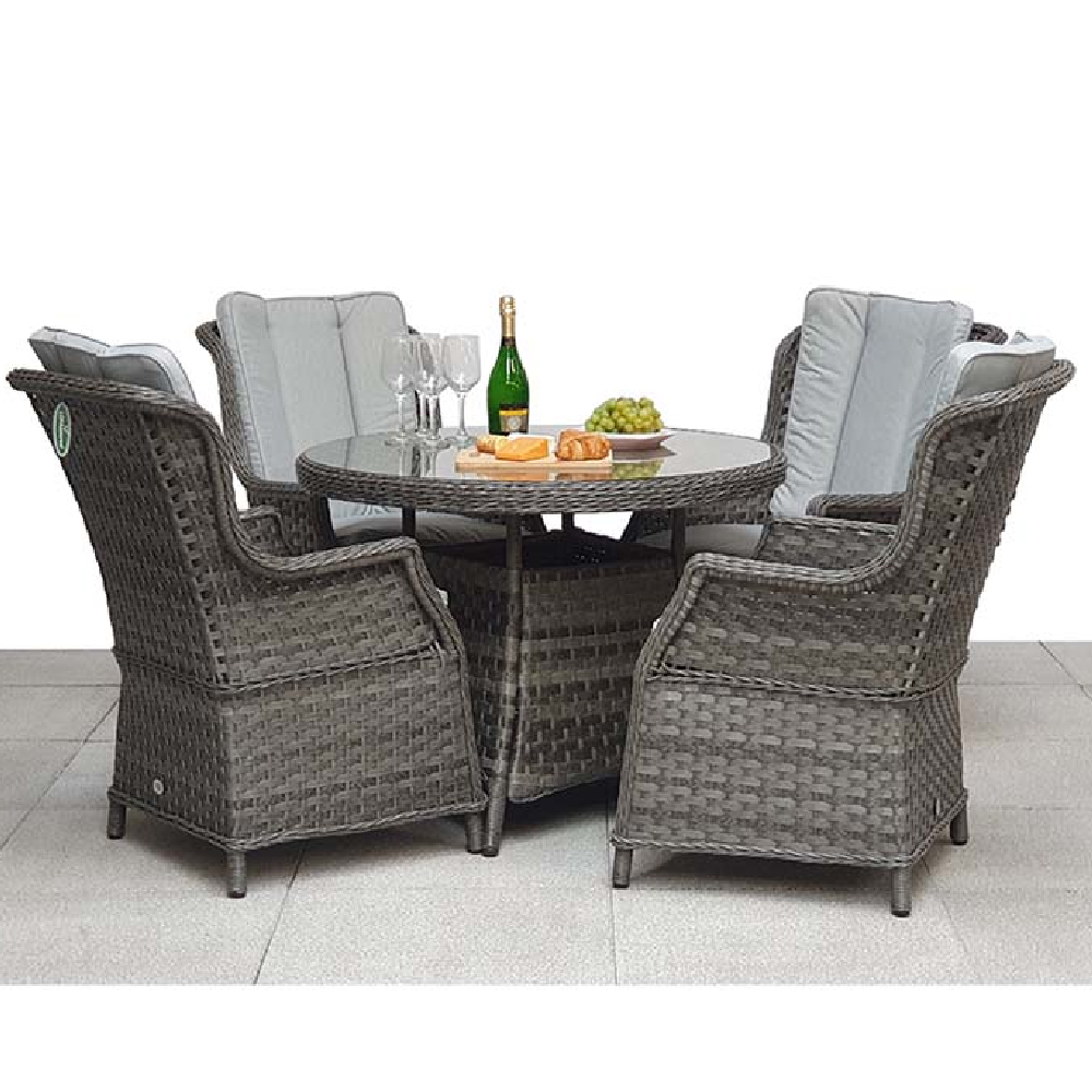 Vernal Glass Top Garden Round Dining Set With 4 Chairs In Grey