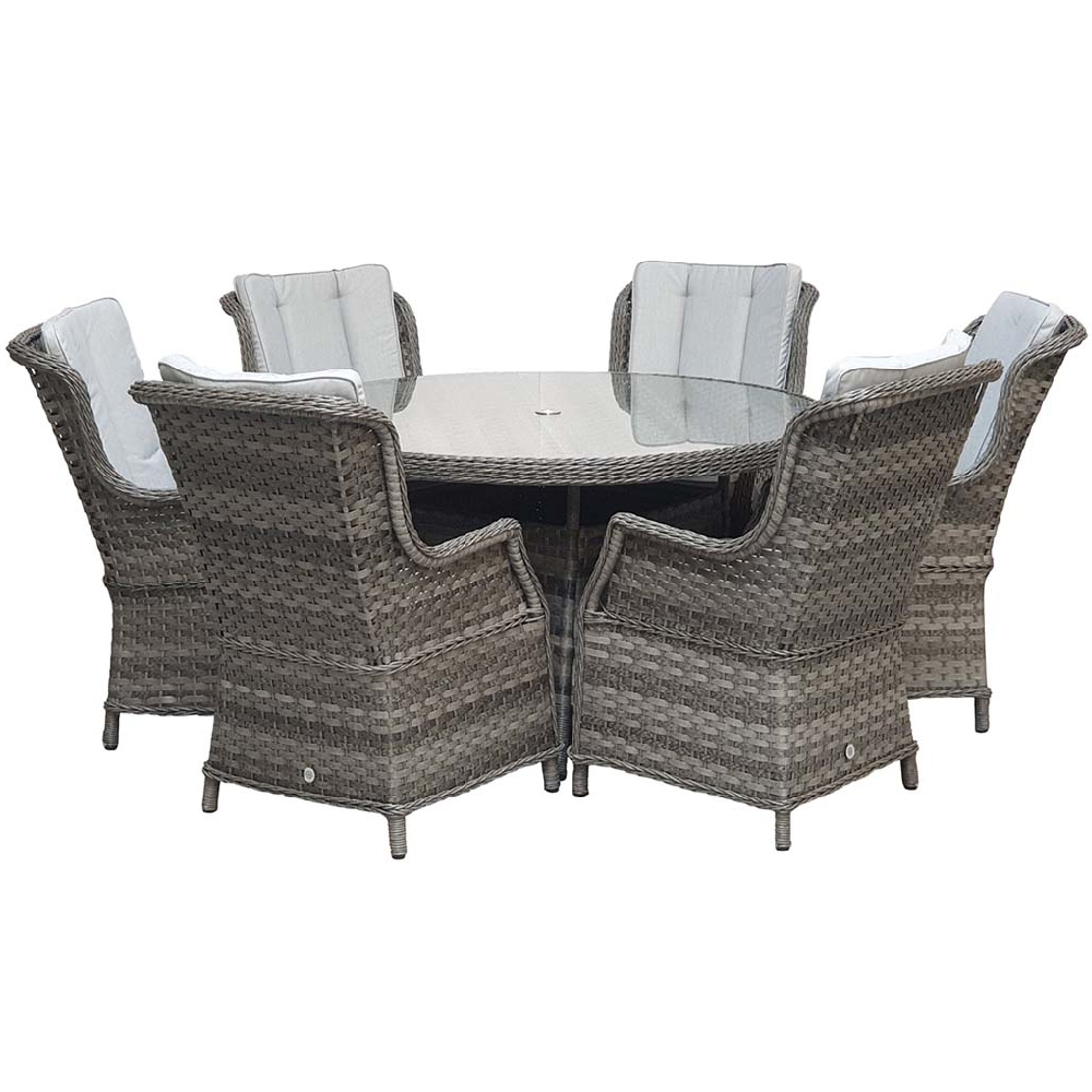 Vernal Glass Top Garden Round Dining Set With 6 Chairs In Grey