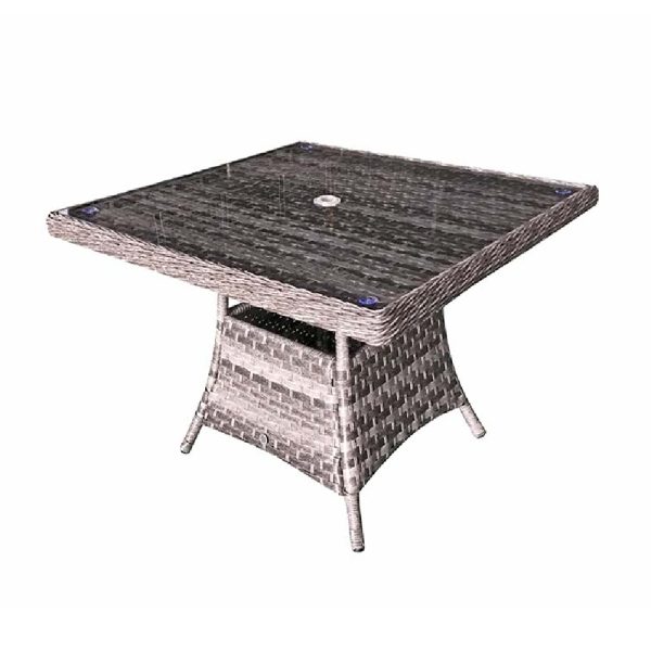 Vernal Glass Top Garden Square Dining Table In Grey | Bed Sava