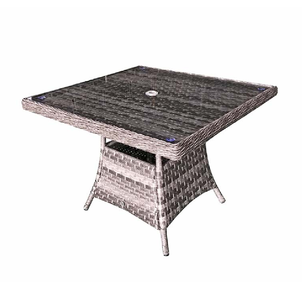 Vernal Glass Top Garden Square Dining Table In Grey