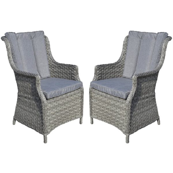 Vernal Grey Rattan Garden Dining Chairs With Cushion In Pair | Bed Sava