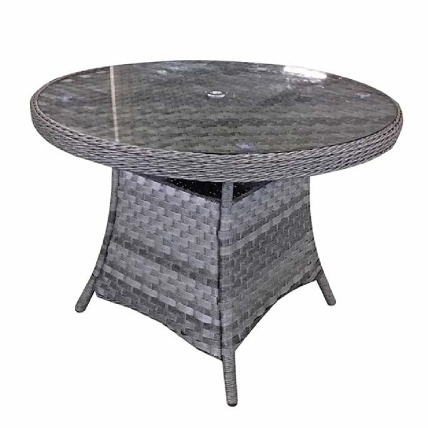 Vernal Large Glass Top Garden Round Dining Table In Grey | Bed Sava