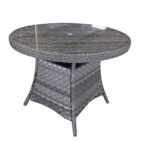 Vernal Small Glass Top Garden Round Dining Table In Grey | Bed Sava