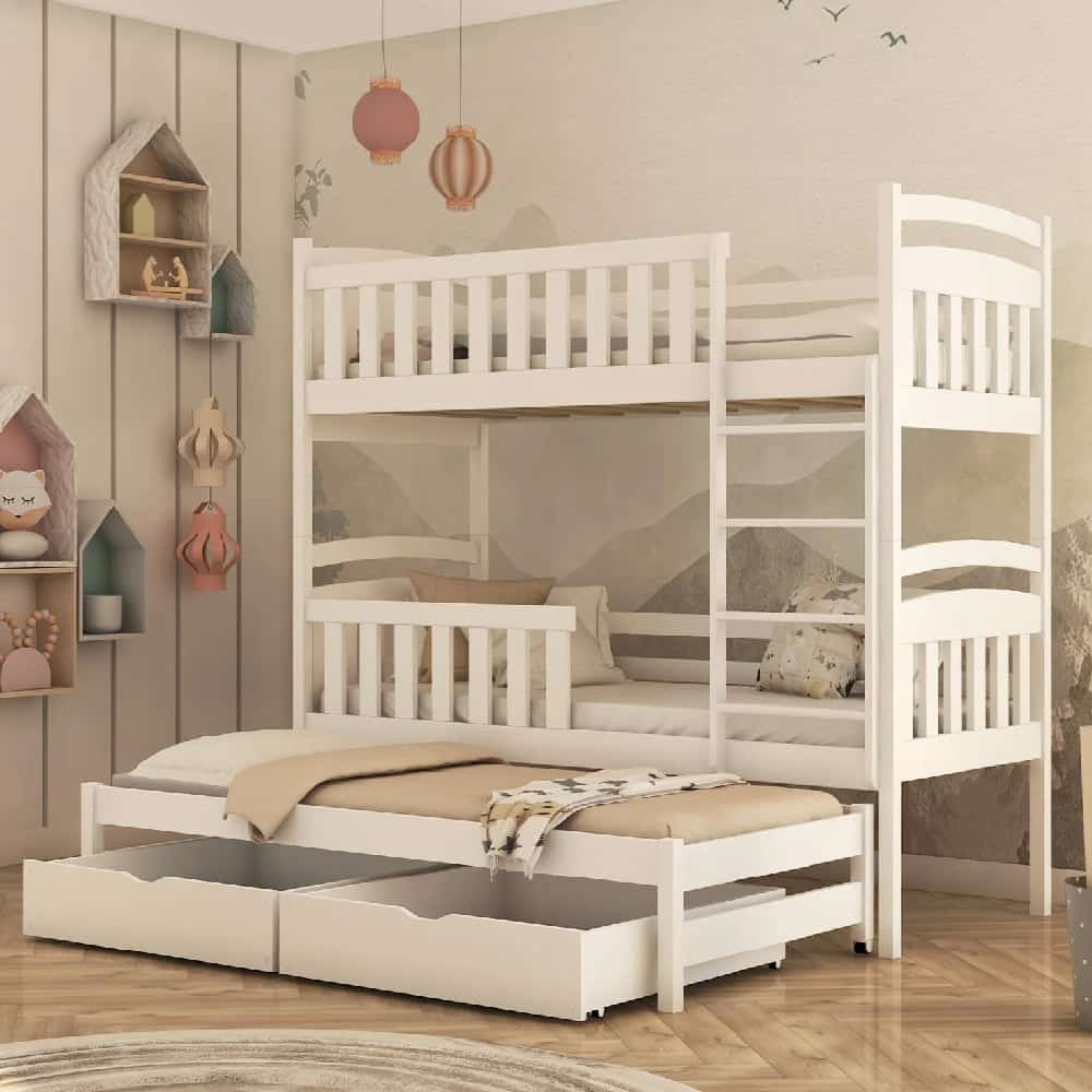 Vernal Wooden Bunk Bed Bonnell Mattress And Trundle In White