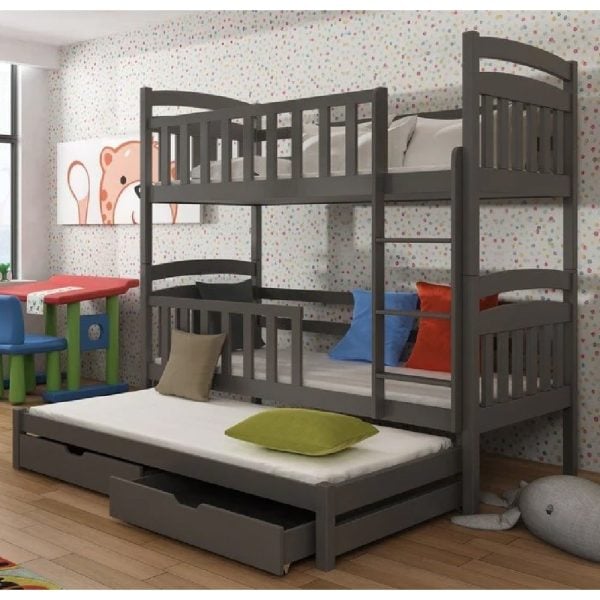 Vernal Wooden Bunk Bed Without Mattress And Trundle In Graphite | Bed Sava