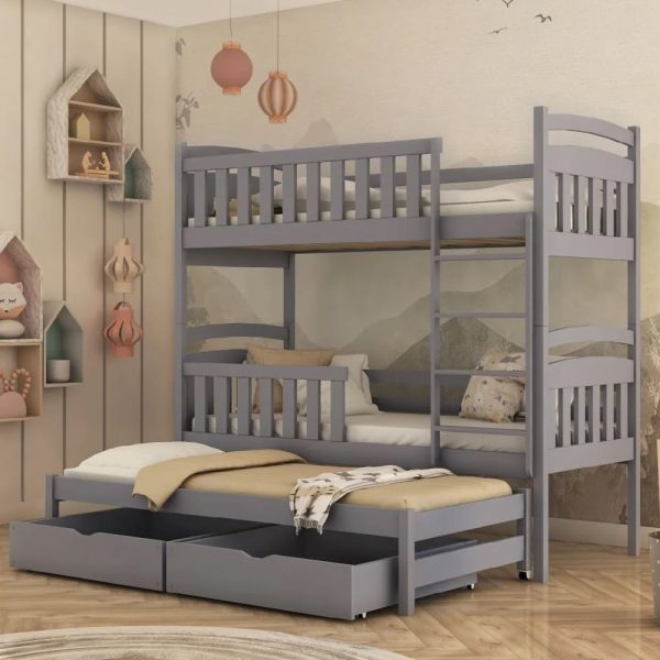 Vernal Wooden Bunk Bed Without Mattress And Trundle In Grey | Bed Sava