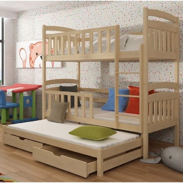 Vernal Wooden Bunk Bed Without Mattress And Trundle In Pine | Bed Sava