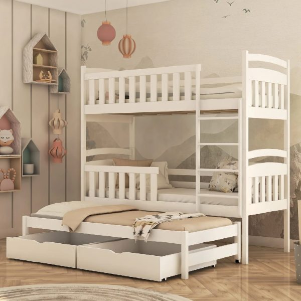 Vernal Wooden Bunk Bed Without Mattress And Trundle In White | Bed Sava