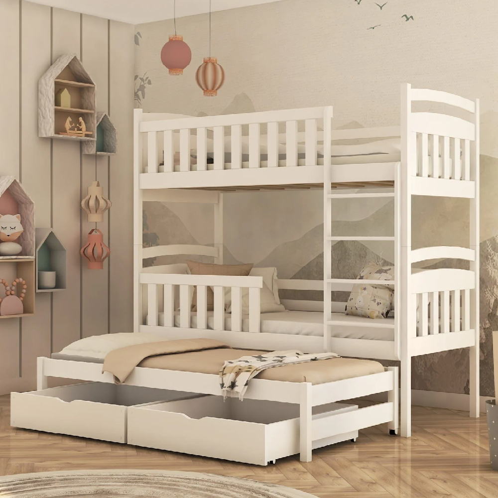 Vernal Wooden Bunk Bed Without Mattress And Trundle In White