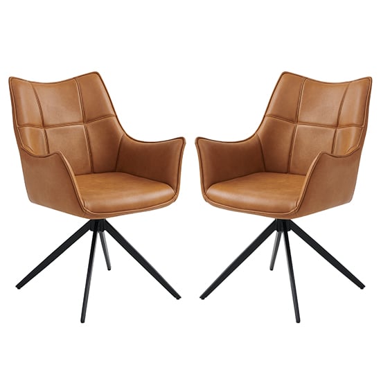Vernon Tan Faux Leather Dining Armchairs In Pair