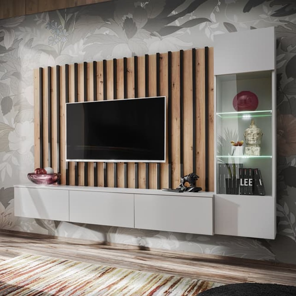 Vernon Wooden Entertainment Unit In Pearl Grey And Oak With LED