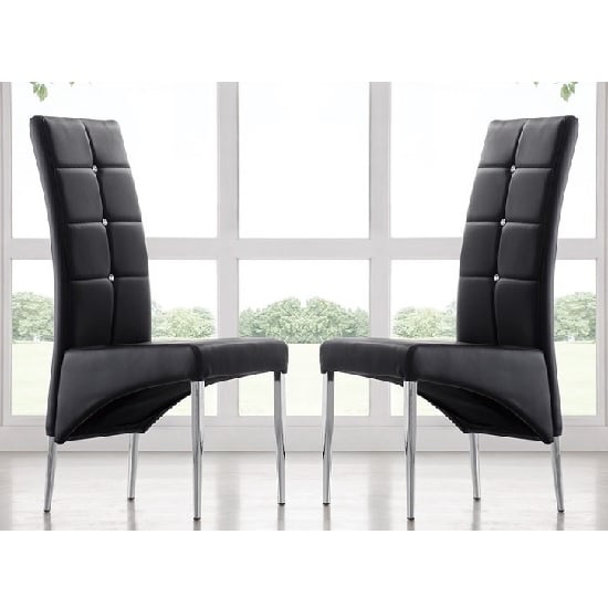 Vesta Studded Black Faux Leather Dining Chairs In Pair