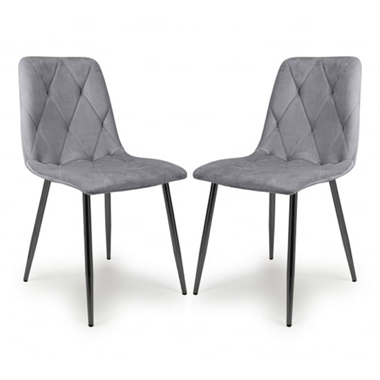 Vestal Grey Velvet Dining Chairs With Black Legs In Pair