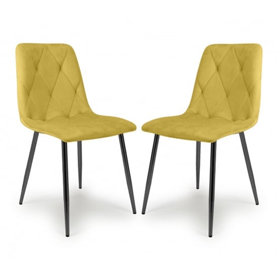 Vestal Mustard Velvet Dining Chairs With Black Legs In Pair