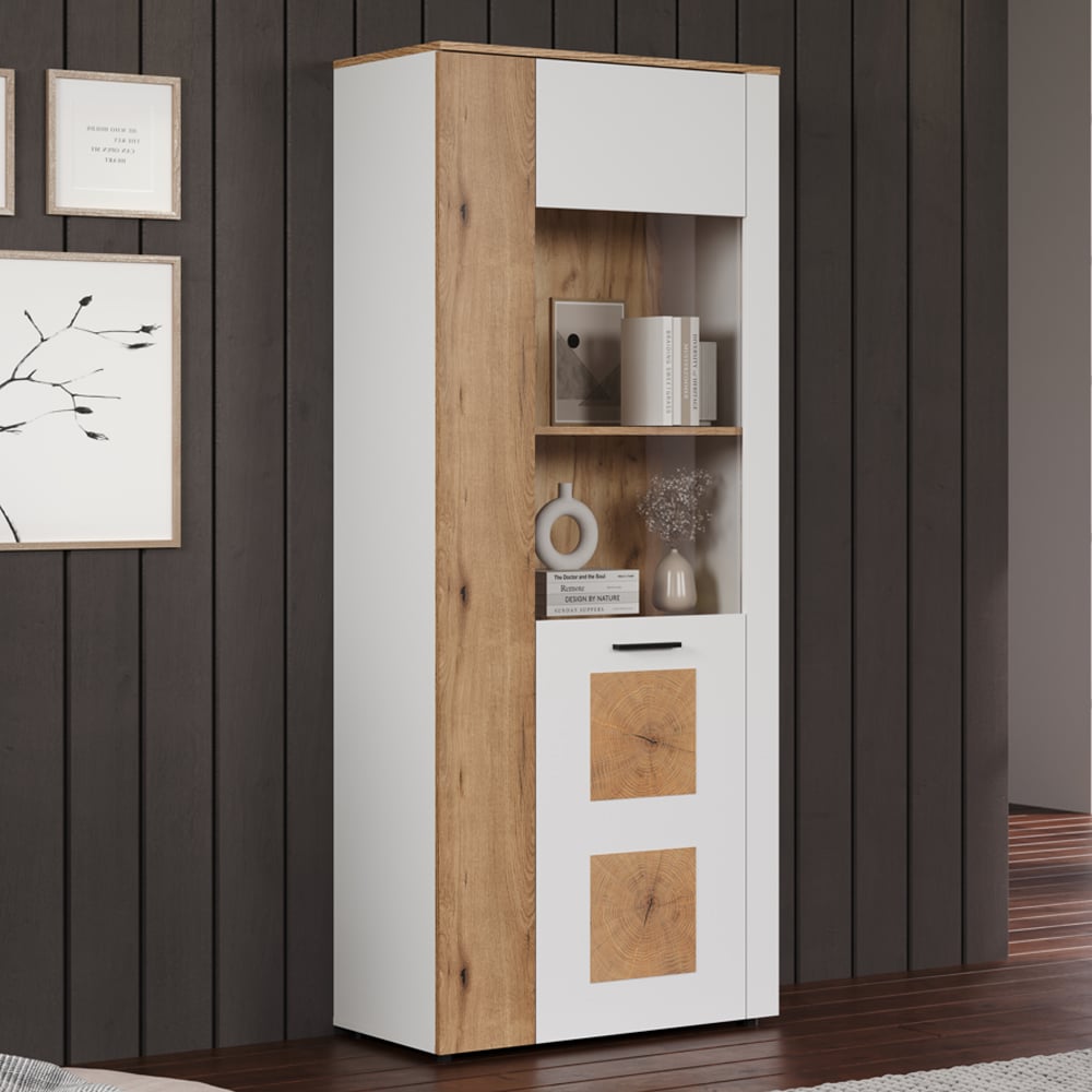 Vicksburg Wooden Display Cabinet With 2 Doors In White And Oak