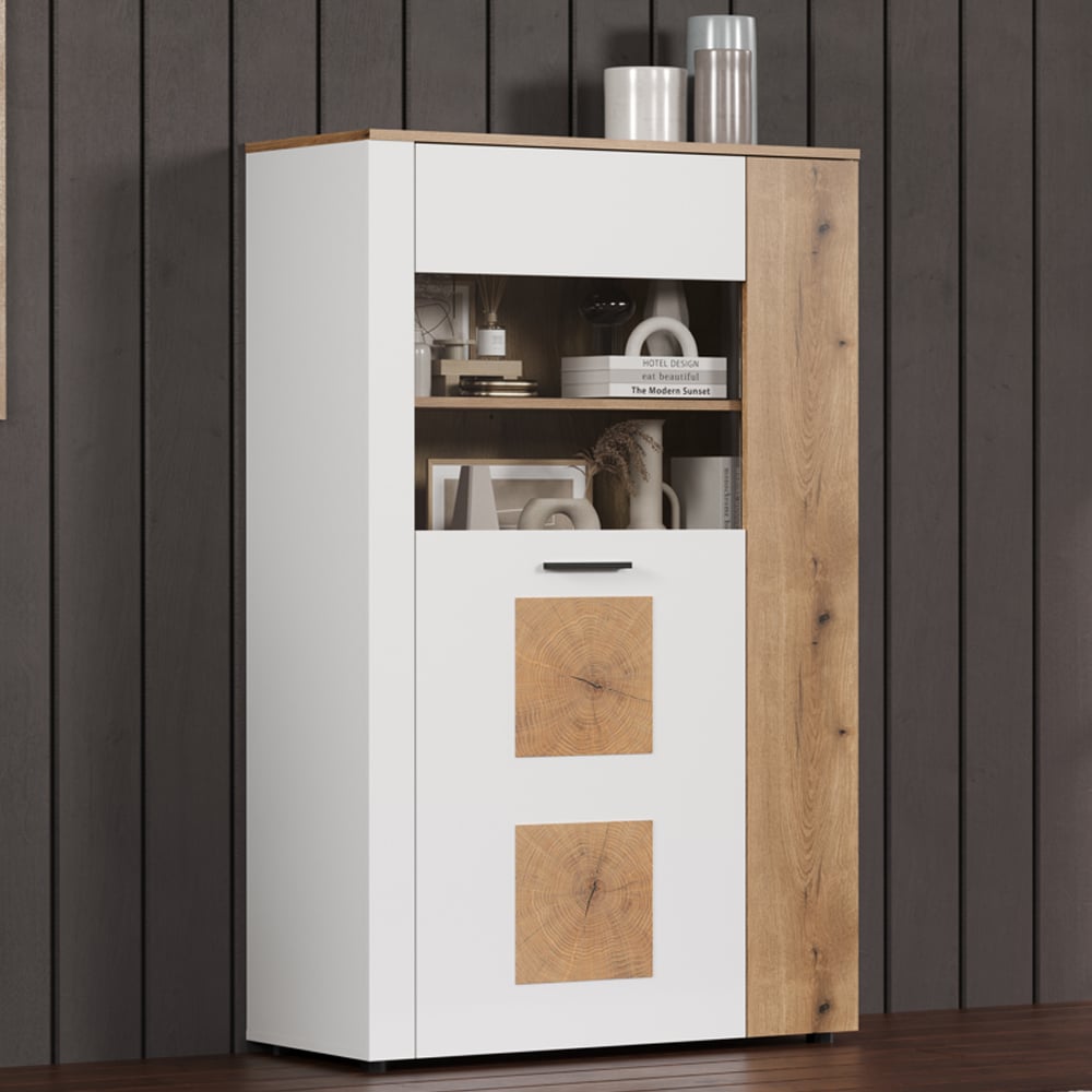 Vicksburg Wooden Highboard With 2 Doors In White And Oak