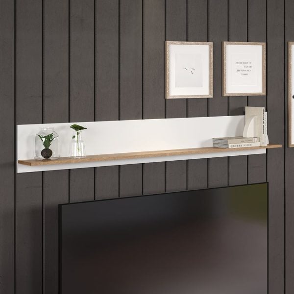 Vicksburg Wooden Horizontal Wall Shelf In White And Oak | Bed Sava
