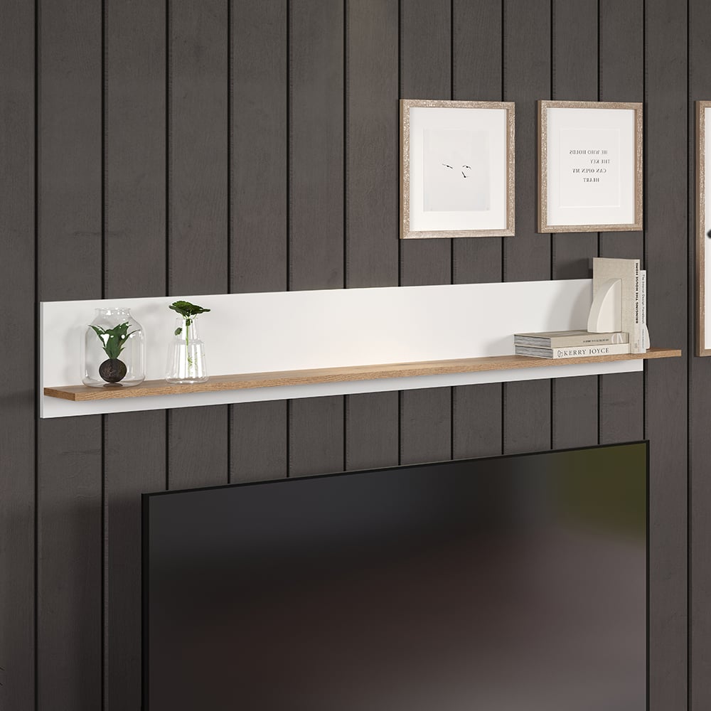 Vicksburg Wooden Horizontal Wall Shelf In White And Oak