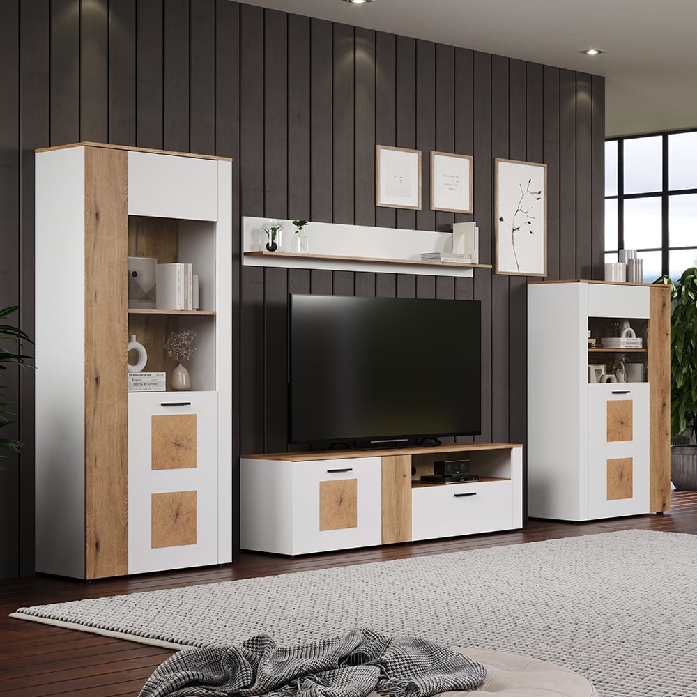 Vicksburg Wooden Living Room Furniture Set In White And Oak