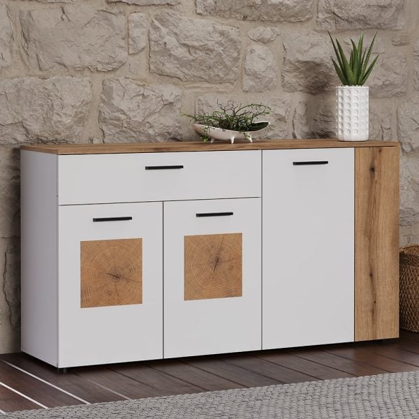 Vicksburg Wooden Sideboard With 3 Doors 1 Drawer In White And Oak | Bed Sava