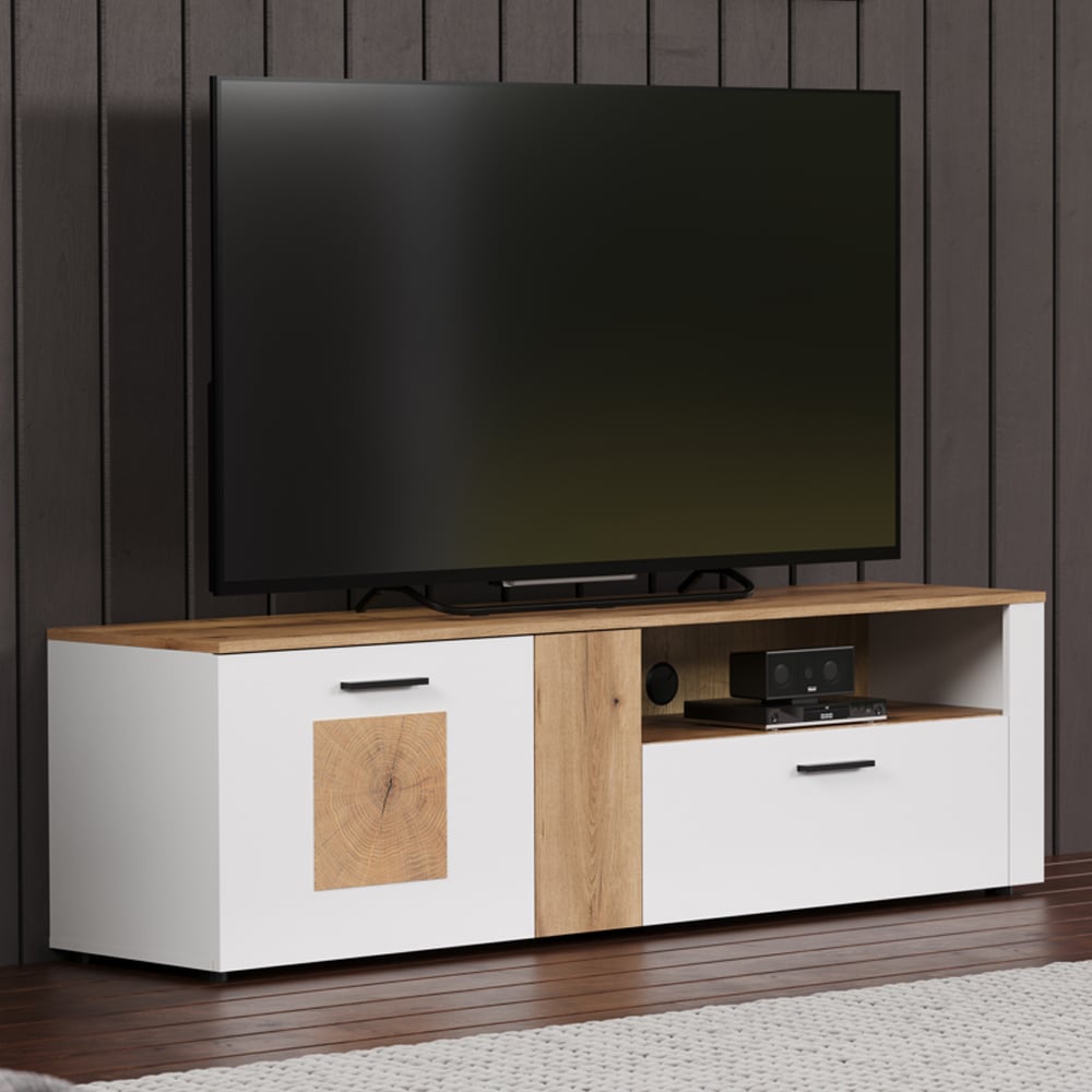 Vicksburg Wooden TV Stand With 1 Door 1 Drawer In White And Oak