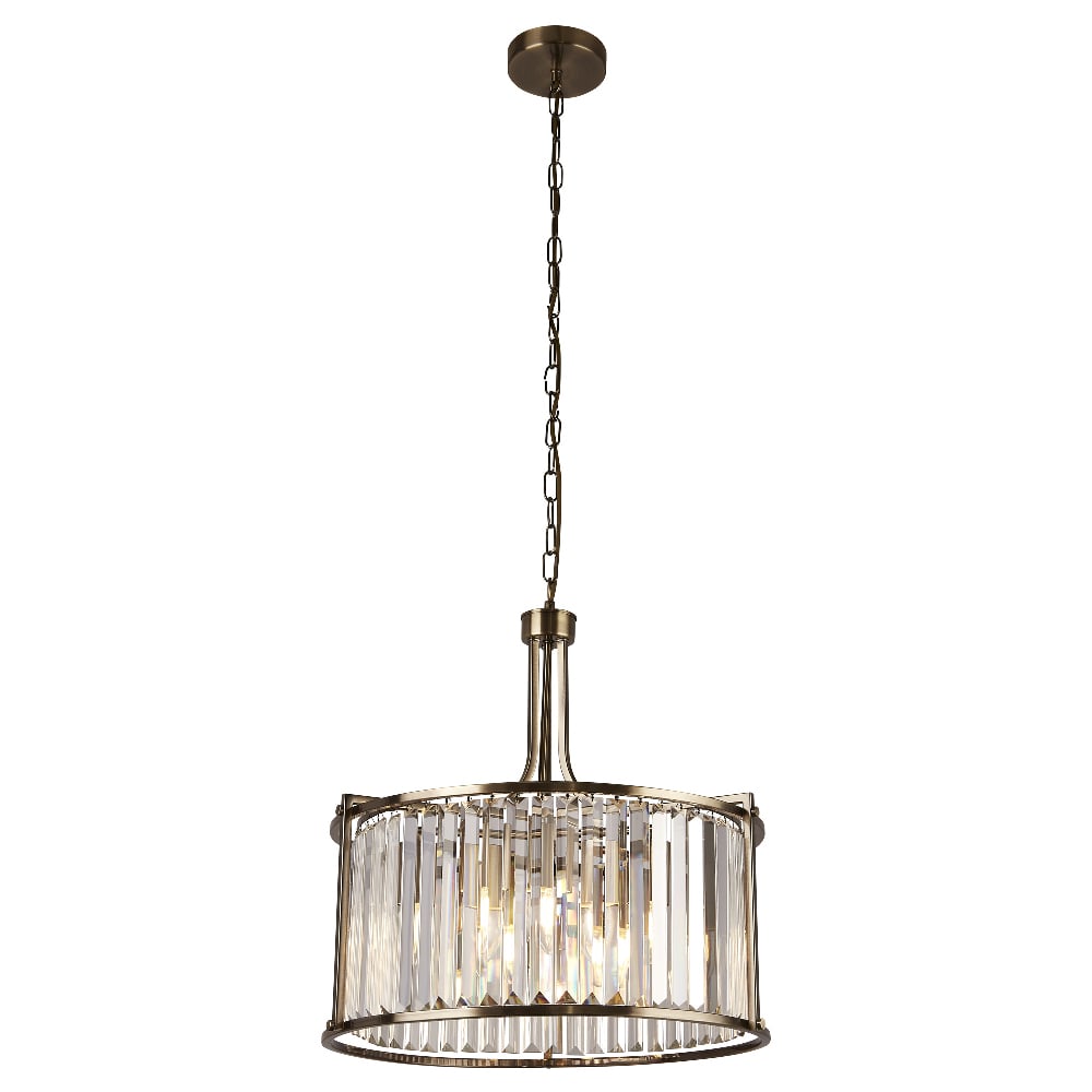 Victoria 5 Light Clear Crystal Pendant Light In Antique Brass