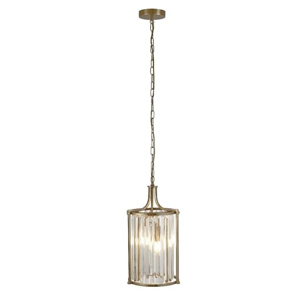 Victoria 2 Light Clear Crystal Shade Pendant Light In Brass | Bed Sava