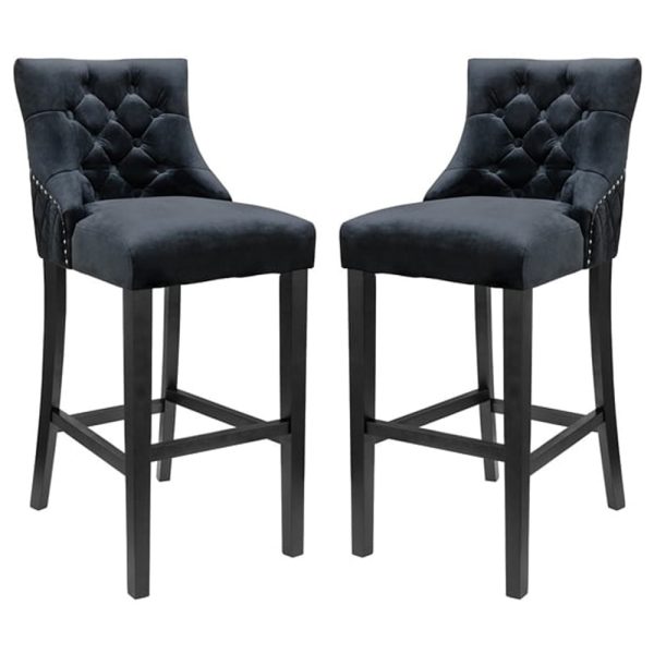 Victoria Black Velvet Bar Stools In Pair | Bed Sava