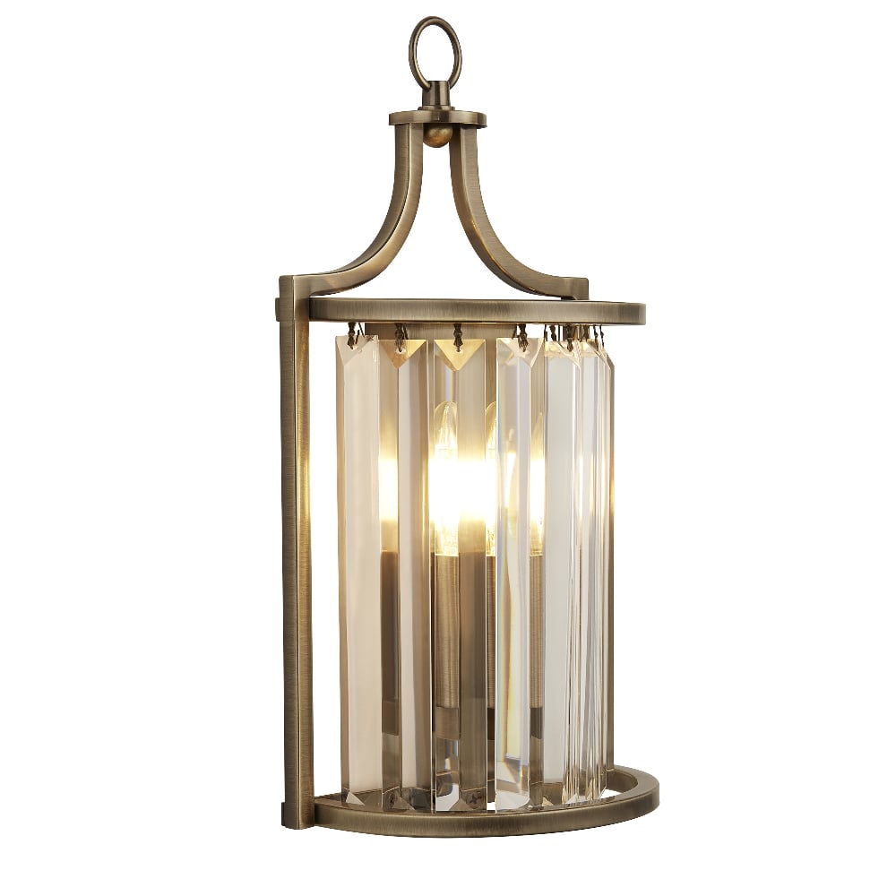 Victoria Clear Crystal Wall Light In Antique Brass