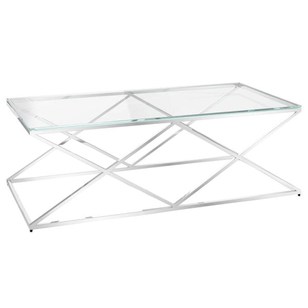 Victoria Clear Glass Coffee Table With Stainless Steel Frame | Bed Sava