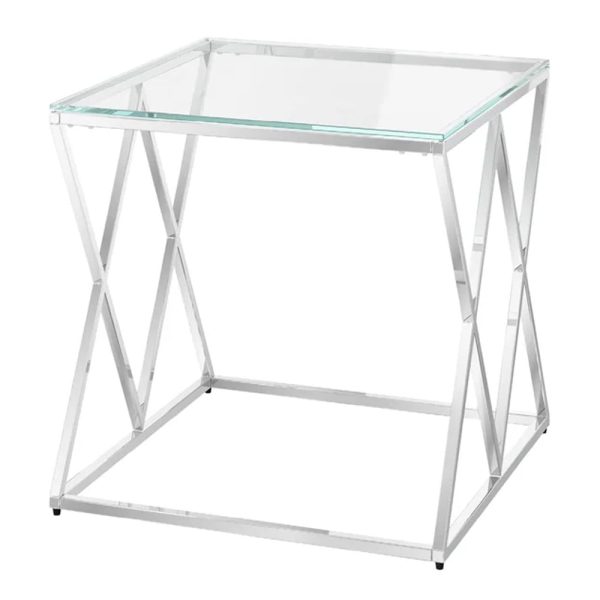 Victoria Clear Glass Side Table With Stainless Steel Frame | Bed Sava