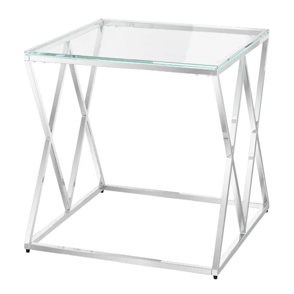 Victoria Clear Glass Side Table With Stainless Steel Frame