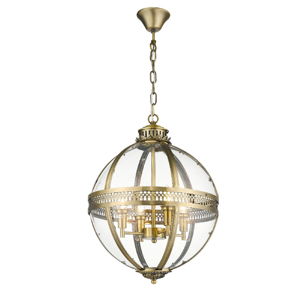 Victoria Glass Shade Pendant Light Large In Antique Brass