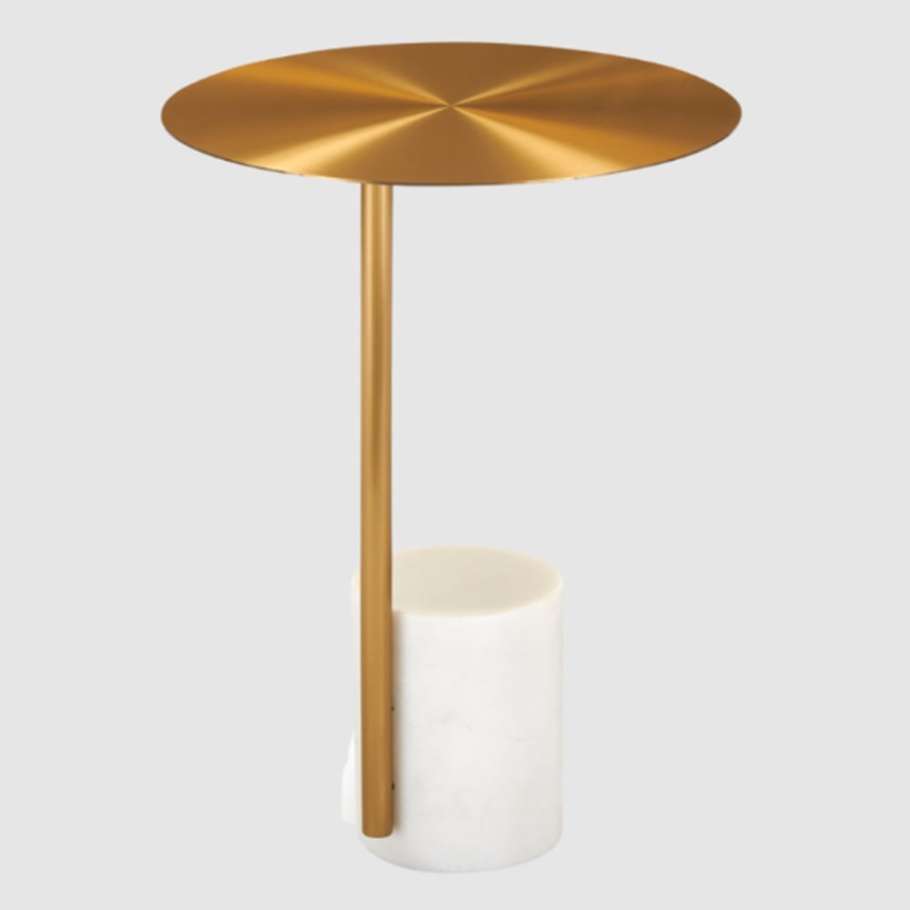 Victoria Metal Lamp Table With White Marble Base In Gold