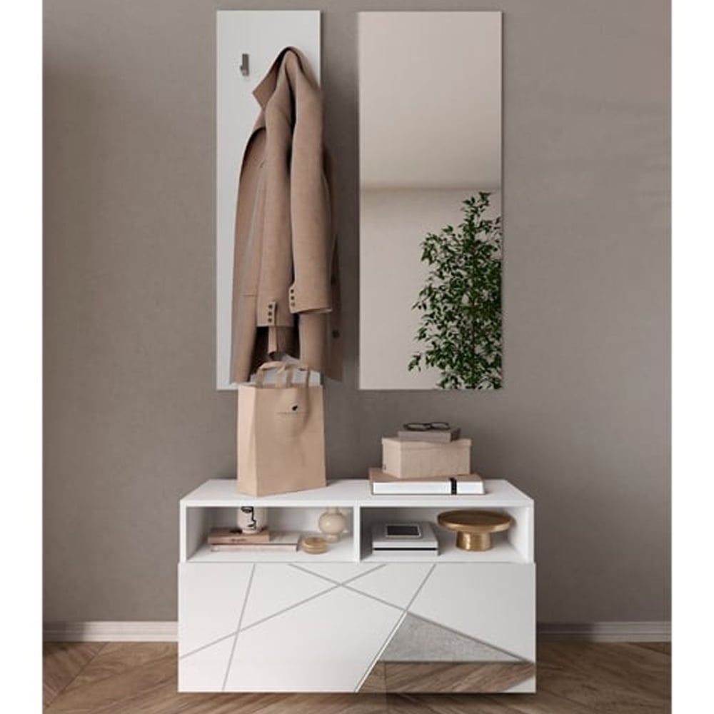 Victoria Mirrored High Gloss Hallway Furniture Set In White