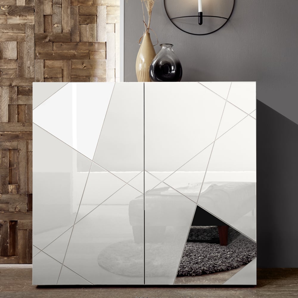 Victoria Mirrored High Gloss Highboard With 2 Doors In White