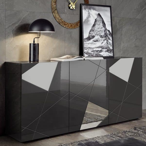 Victoria Mirrored High Gloss Sideboard With 3 Doors In Grey | Bed Sava